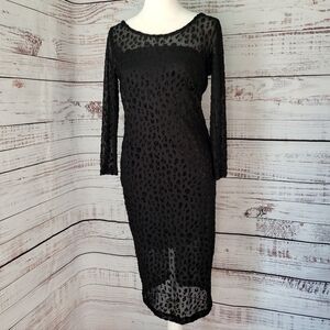Vintage Black Velvet Burnout Leopard Slinky Cocktail Dress 8
